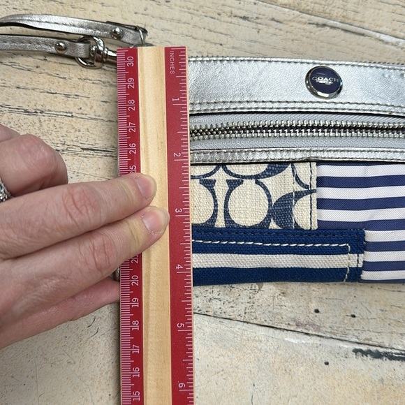 Coach Metallic Silver & Blue Patchwork Wristlet Clutch - Picture 9 of 9